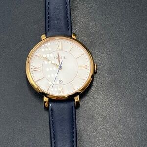 Fossil Jacqueline Classic Rose-gold Dial Navy Blue Leather Strap ES3843 Watch
